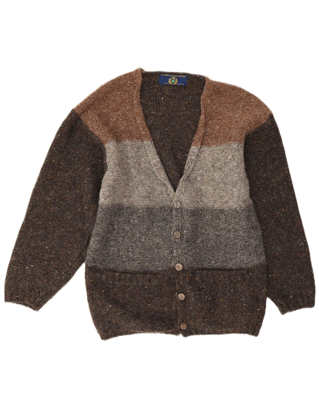 Blarney Castle Pull Cardigan Homme Gris Moyen Colourblock Laine Vierge