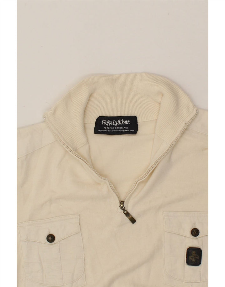 REFRIGIWEAR Womens Zip Neck Jumper Sweater UK 16 Large White Wool Vintage Refrigiwear and Second-Hand Refrigiwear from Messina Hembry 