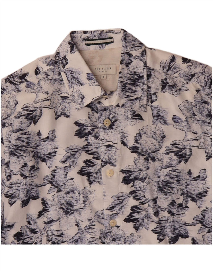 TED BAKER Chemise Homme Taille 2 Petit Coton Floral Blanc