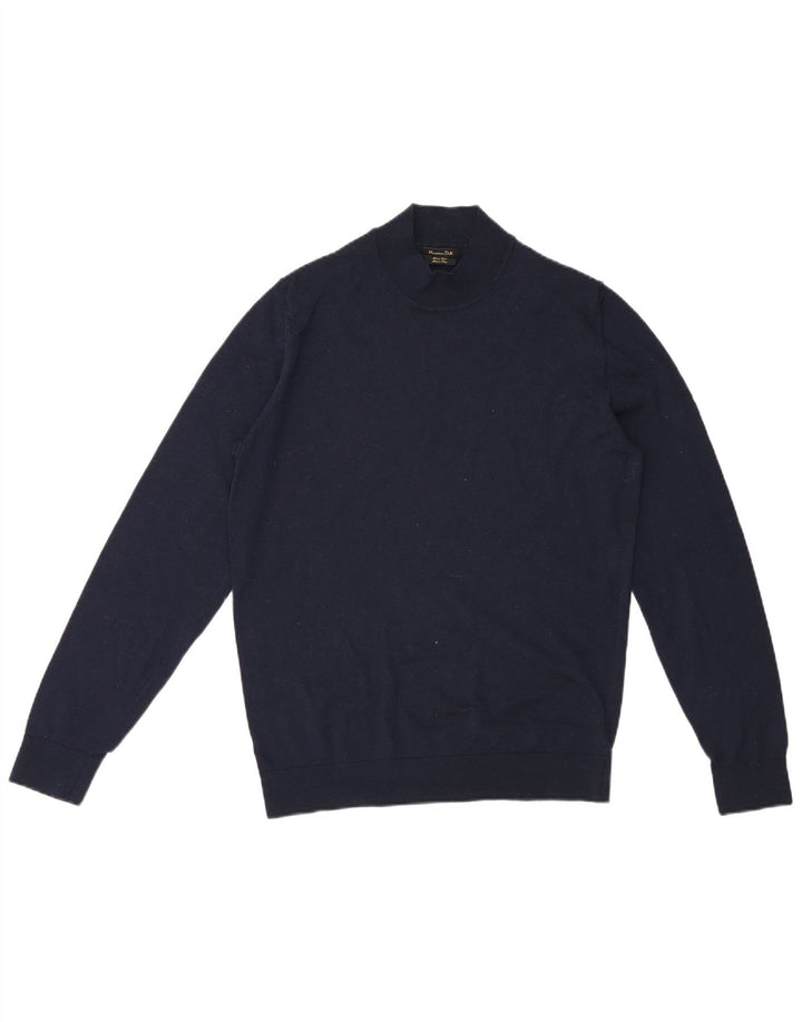 Massimo Dutti Pull col roulé pour homme en laine mérinos bleu marine