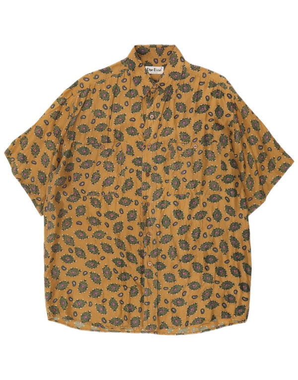 chemise à manches courtes vintage pour hommes en soie géométrique beige moyen