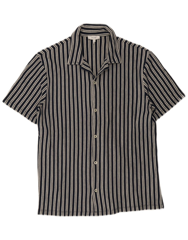 Reiss Chemise à Manches Courtes Homme Bleu Marine Rayé Coton