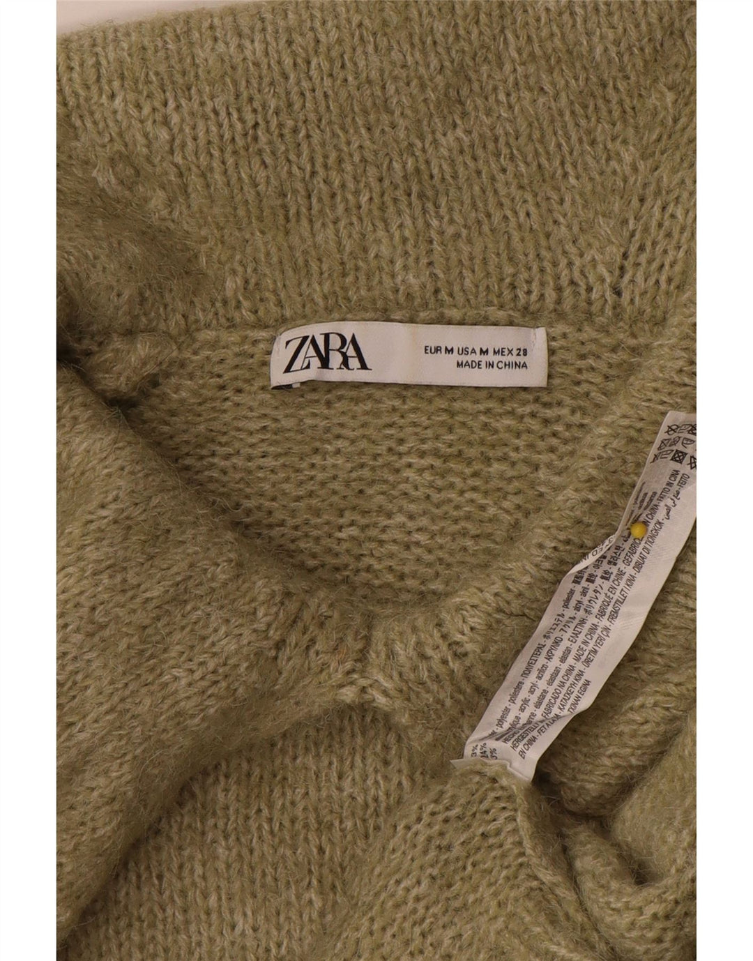 Zara Pull surdimensionné à col polo pour femme UK 14 Kaki moyen Polyester