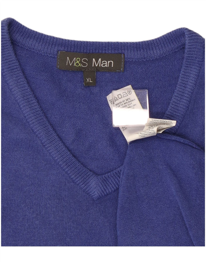 Marks & Spencer Pull Col V Homme XL Bleu Acrylique