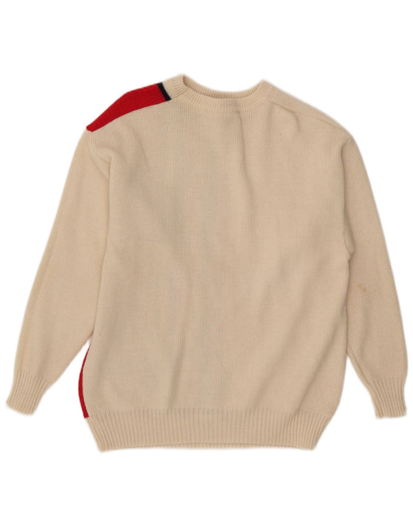 vintage Womens Boat Neck Jumper Pull IT 52 2XL Blanc Colourblock Laine