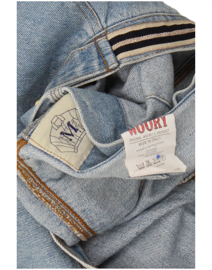 vintage Femme Graphic Crop Denim Jacket UK 14 Coton Bleu Moyen