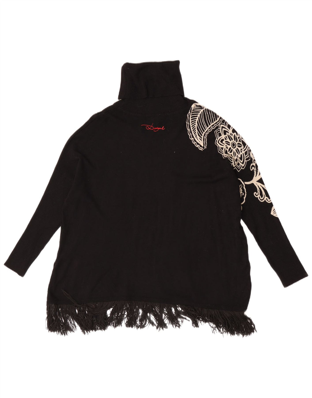 Desigual Pull à manches 3/4 et col roulé pour femme - Taille 44 - Noir moyen