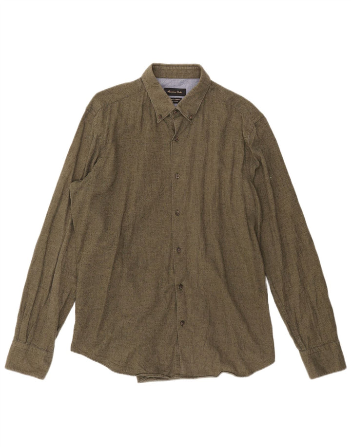 Massimo Dutti Chemise en flanelle pour homme Large Kaki Moucheté