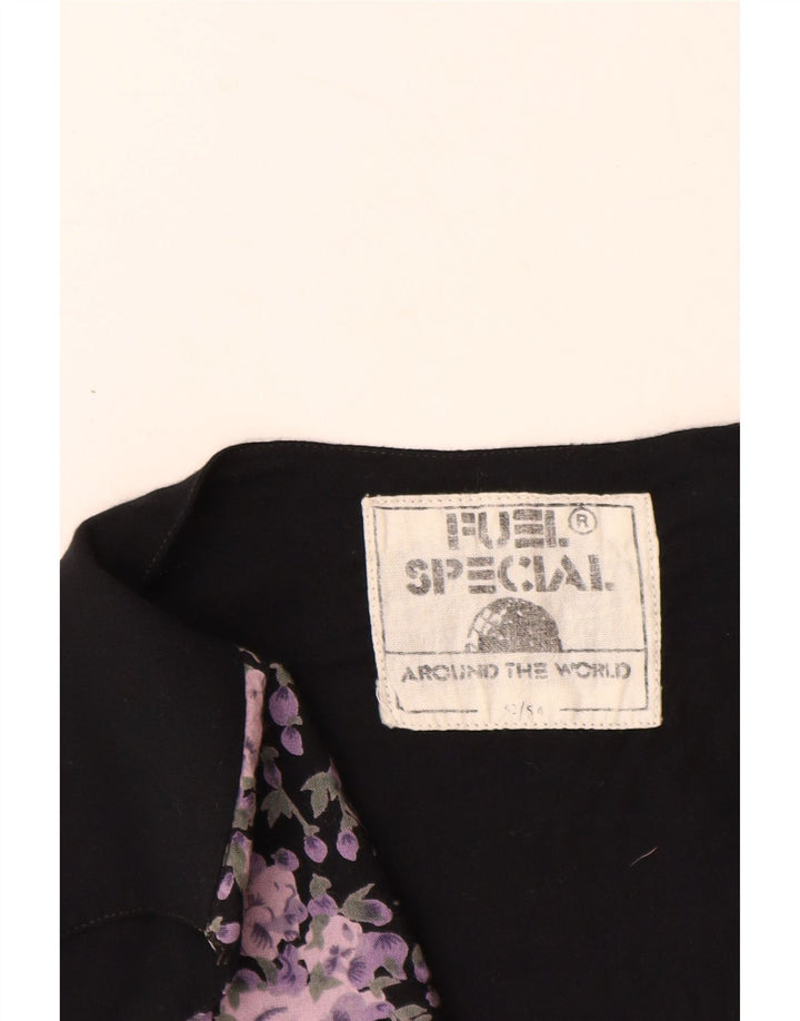 VINTAGE Gilet Homme IT 52/54 Grande Viscose Florale Noire