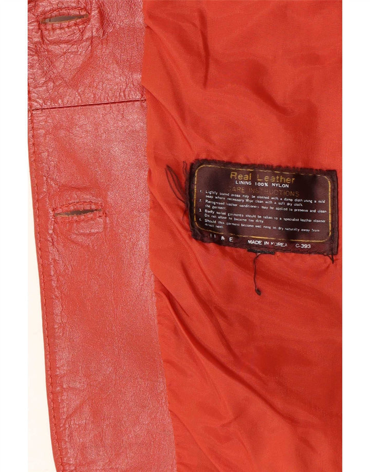 vintage Femme 2 Boutons Veste Blazer En Cuir UK 12 Rouge Moyen
