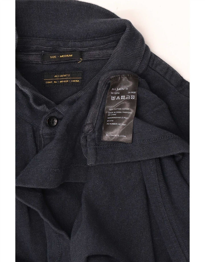 All Saints Polo à Manches Longues Homme Bleu Marine Moyen Coton