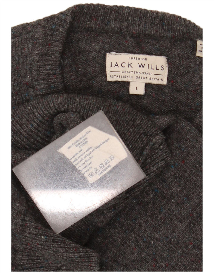 JACK WILLS Pull à col rond pour homme en laine mérinos mouchetée grise