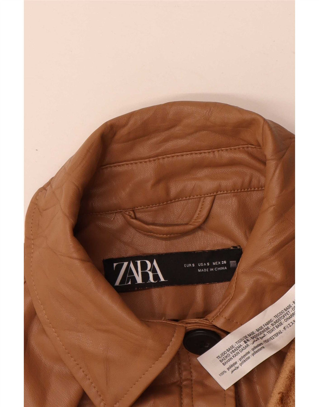 Zara Manteau surdimensionné en similicuir pour femme UK 10 Petit polyuréthane marron