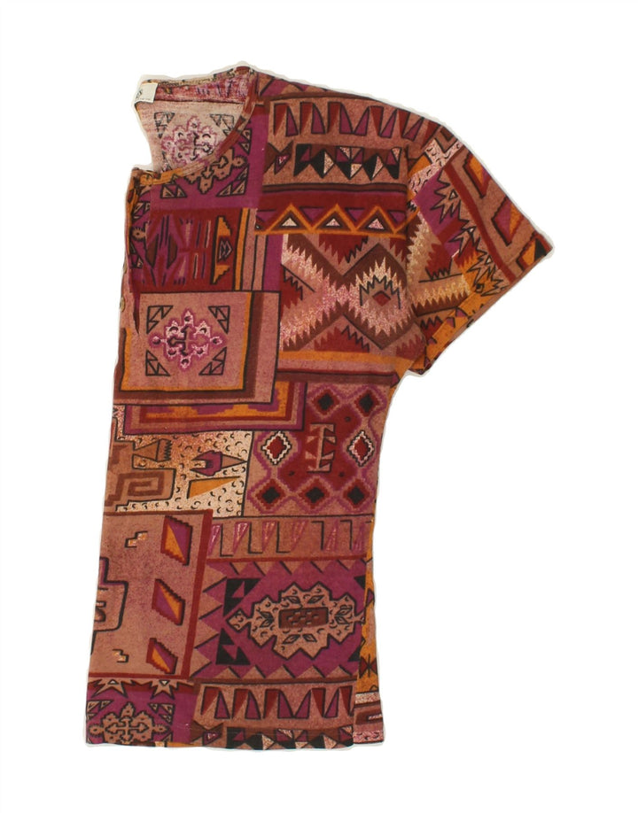VINTAGE Womens Abstract Pattern T-Shirt Top UK 16 Large Maroon Vintage Vintage and Second-Hand Vintage from Messina Hembry 