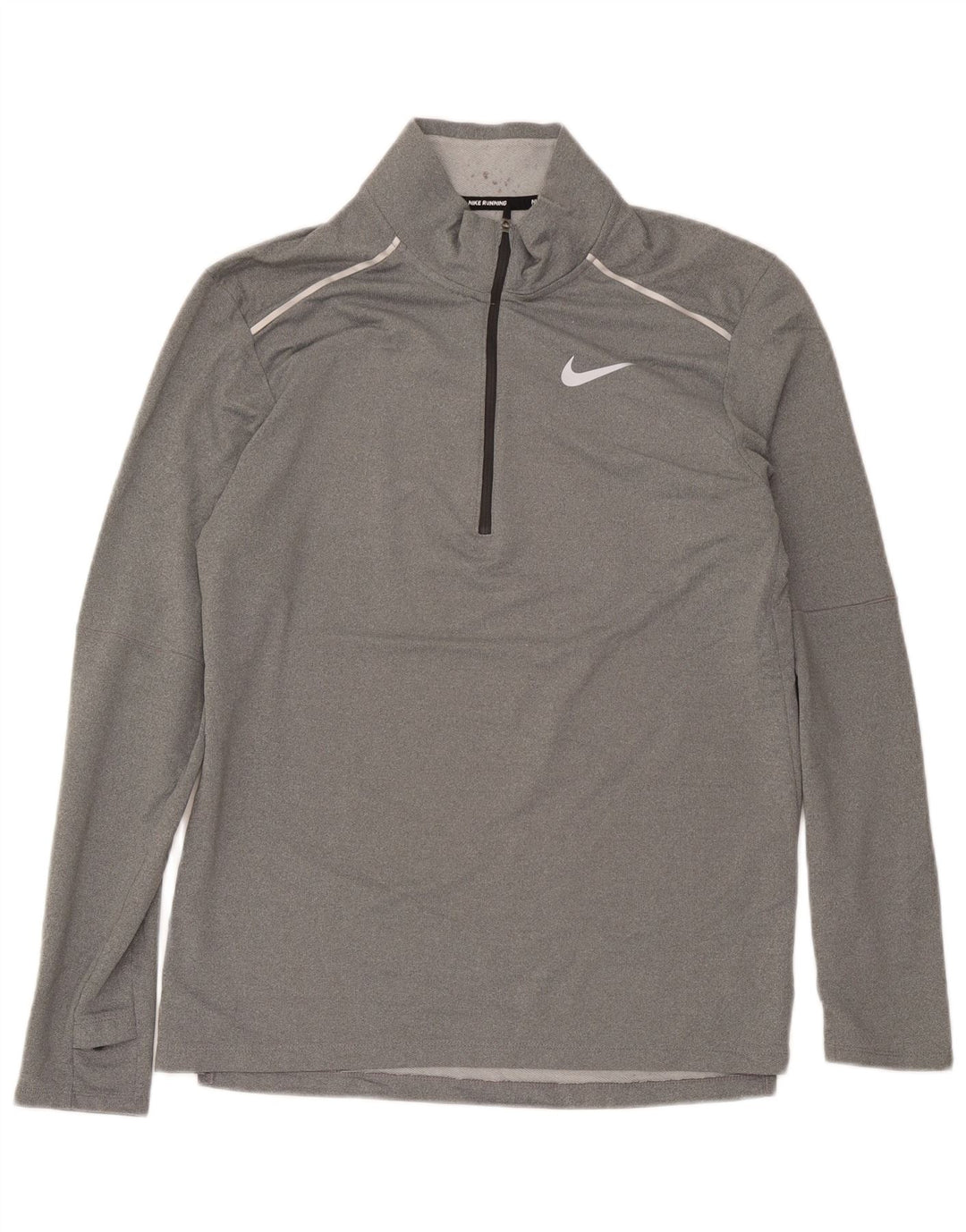 Nike Homme Dri Fit Zip Neck Top Manches Longues Gris Moyen Polyester