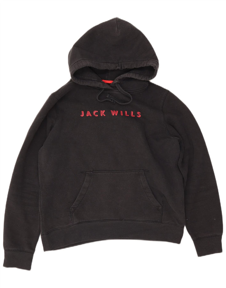 JACK WILLS Pull à capuche graphique pour femme UK 14 Grand coton noir