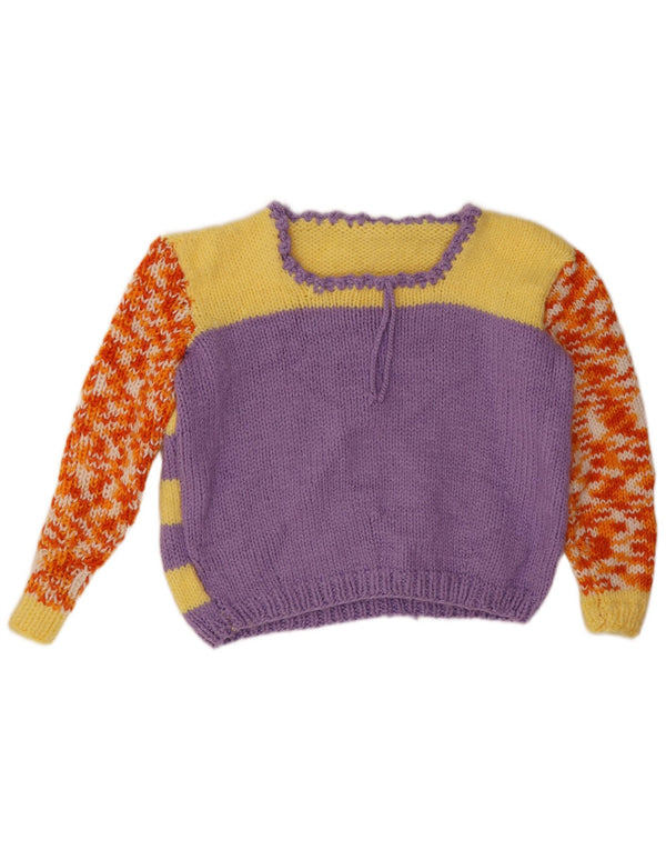 vintage Womens Crop Boat Neck Jumper Sweater UK 14 Grand Purple Colourblock