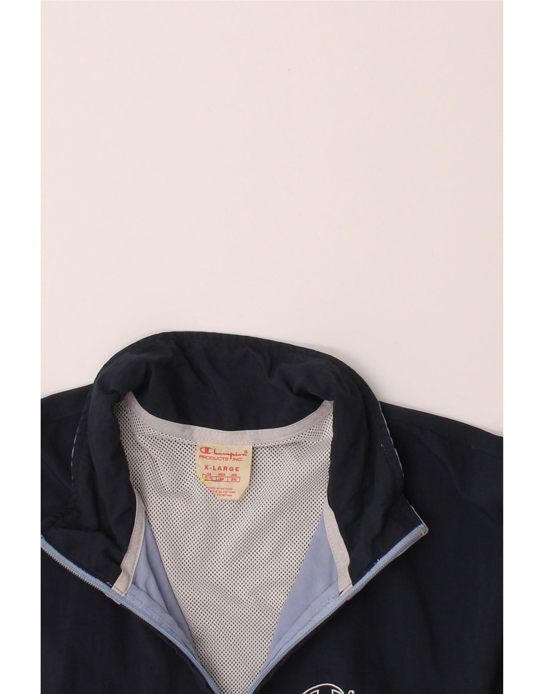 CHAMPION Mens Tracksuit Top Jacket XL Blue Colourblock Polyester Vintage Champion and Second-Hand Champion from Messina Hembry 
