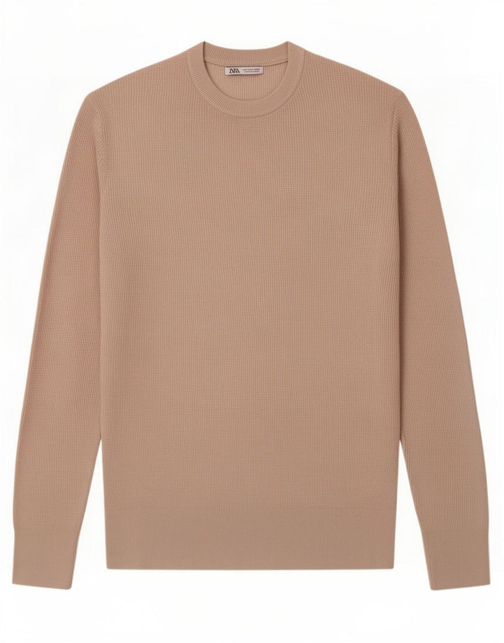 Zara Pull Col Rond Homme Beige Moyen
