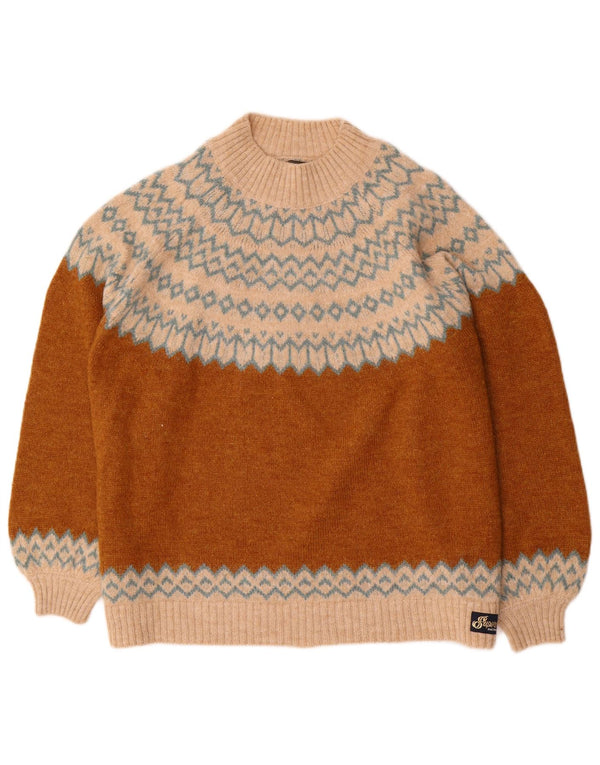 Superdry Pull à col roulé pour femme UK 14 Large Marron Fair Isle