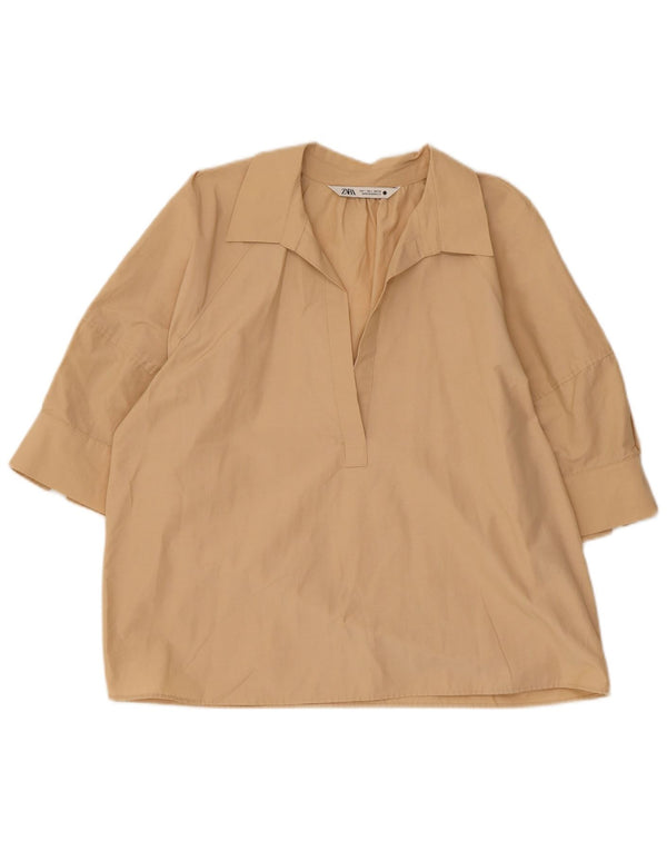 Zara Chemisier Femme Top UK 16 Large Beige Coton