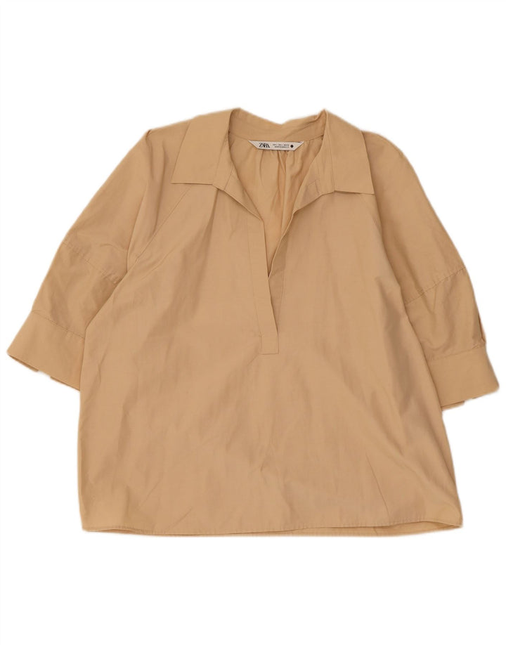 Zara Chemisier Femme Top UK 16 Large Beige Coton