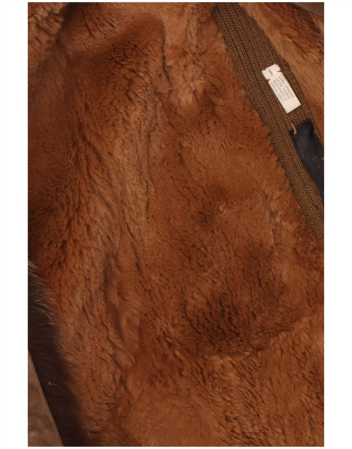 vintage Femmes Sherpa Suède Pardessus UK 14 Brun Moyen