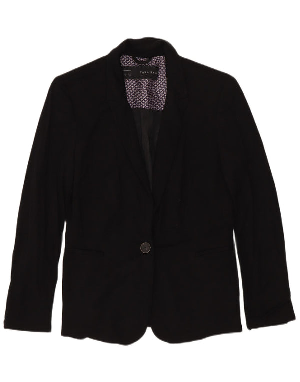 Zara Veste Blazer 1 Bouton Femme UK 10 Petite Viscose Noire
