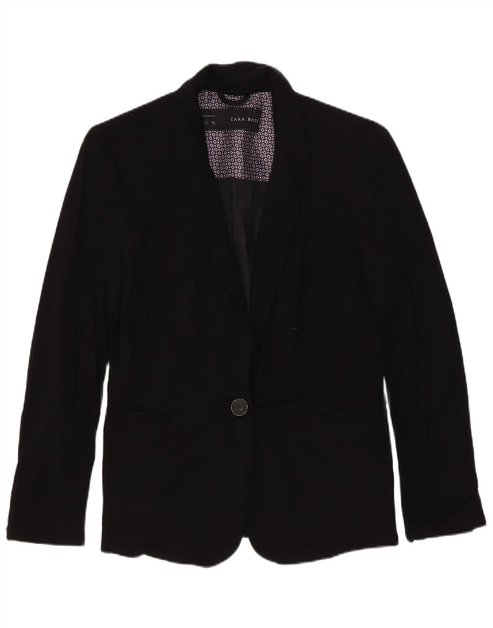 Zara Veste Blazer 1 Bouton Femme UK 10 Petite Viscose Noire