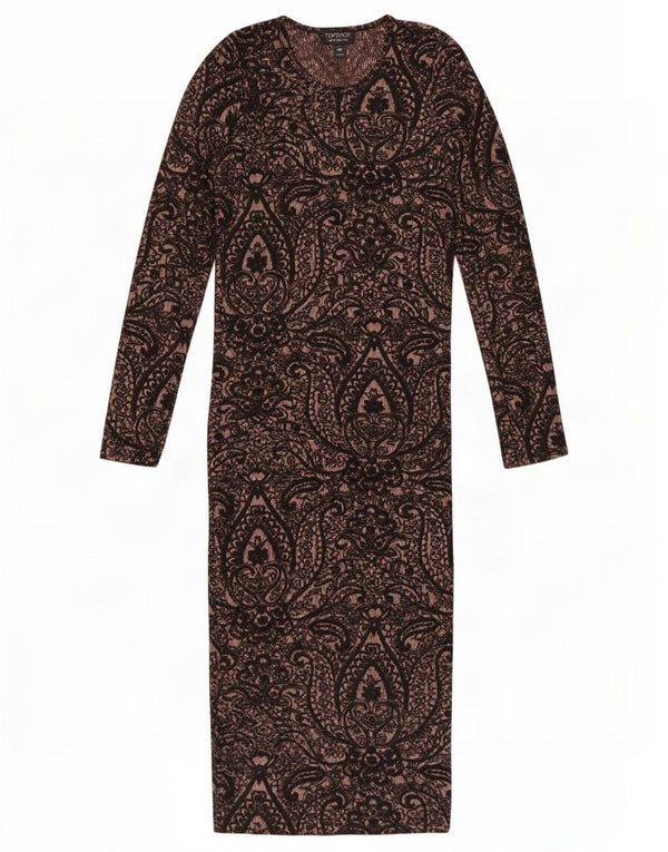 Topshop Robe moulante à manches longues pour femme UK 10 Petit motif cachemire marron