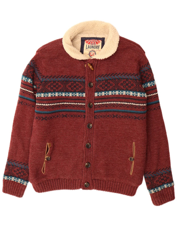 Tokyo Laundry Veste Sherpa en tricot pour homme UK 42 XL Acrylique géométrique bordeaux