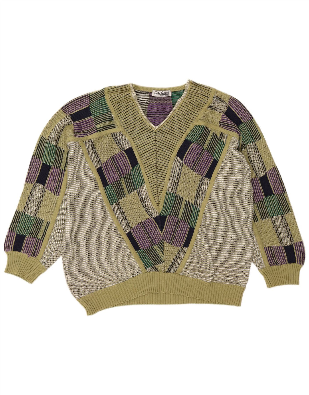 Carlo Colucci Pull Col V Homme Vert Moyen Géométrique