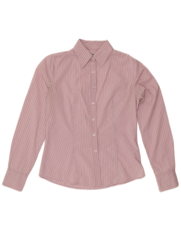 Benetton Chemise Femme UK 14 Coton à fines rayures rose moyen