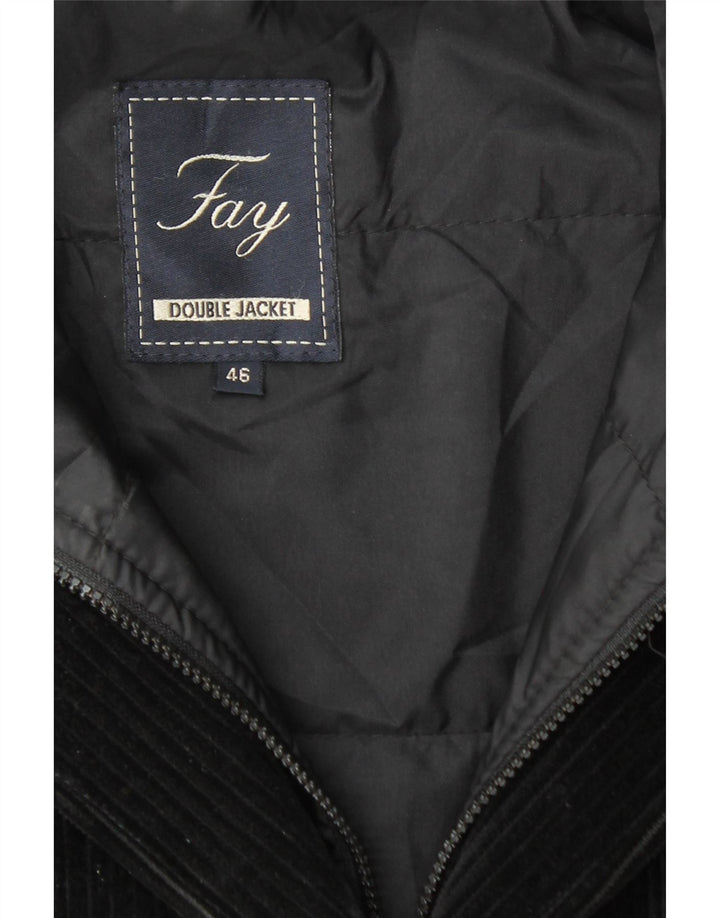 FAY Veste blazer en velours côtelé à 3 boutons pour femme IT 46 Large Noir