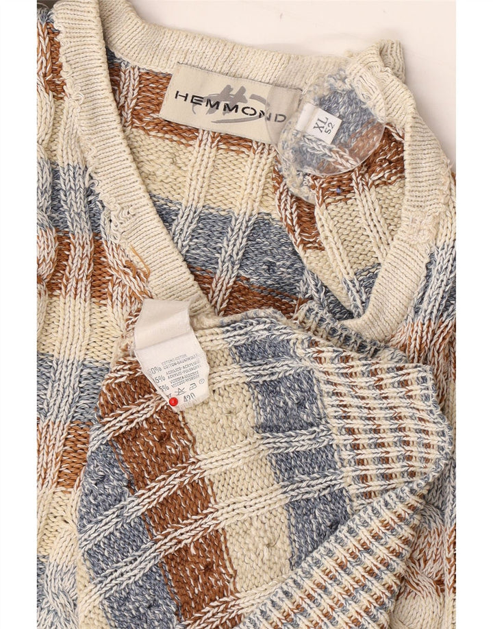 Hemmond Pull col V pour homme XL en coton à carreaux multicolores