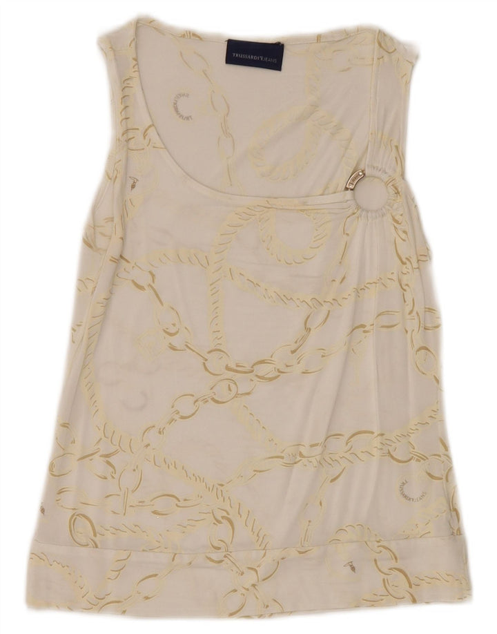 Trussardi Jeans Haut chemisier à motif abstrait pour femme UK 8 Small Blanc