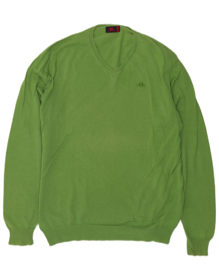 Kappa Pull col V pour homme en coton vert Taille L