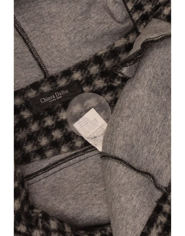 VINTAGE Veste bomber à capuche femme UK 18 XL Laine à carreaux noirs