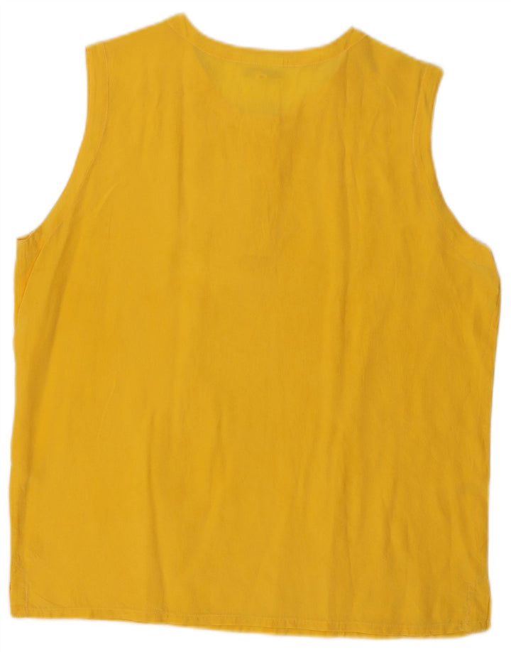vintage Femmes Sans Manches Blouse Oversize Top UK 10 Petite Soie Jaune