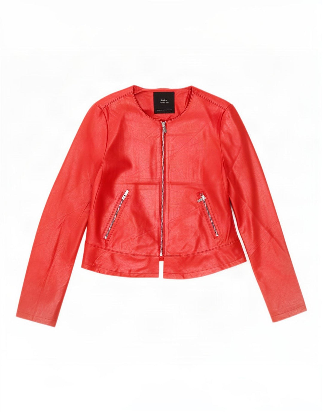 Zara Veste courte en simili cuir pour femme UK 12 Rouge moyen Polyester