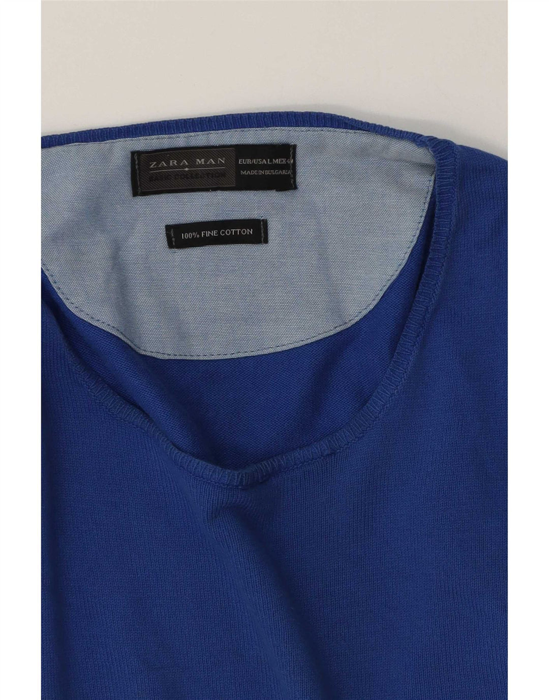 Zara Pull à col rond pour homme en coton bleu Taille L