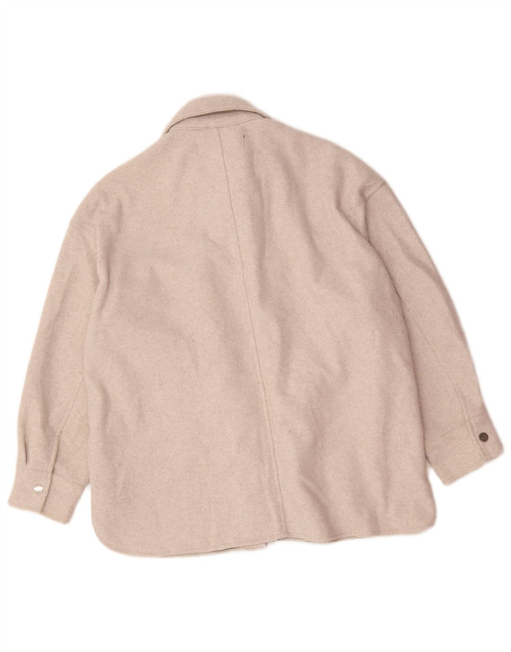 Zara Veste Shacket Femme UK 14 Polyester Beige Moyen