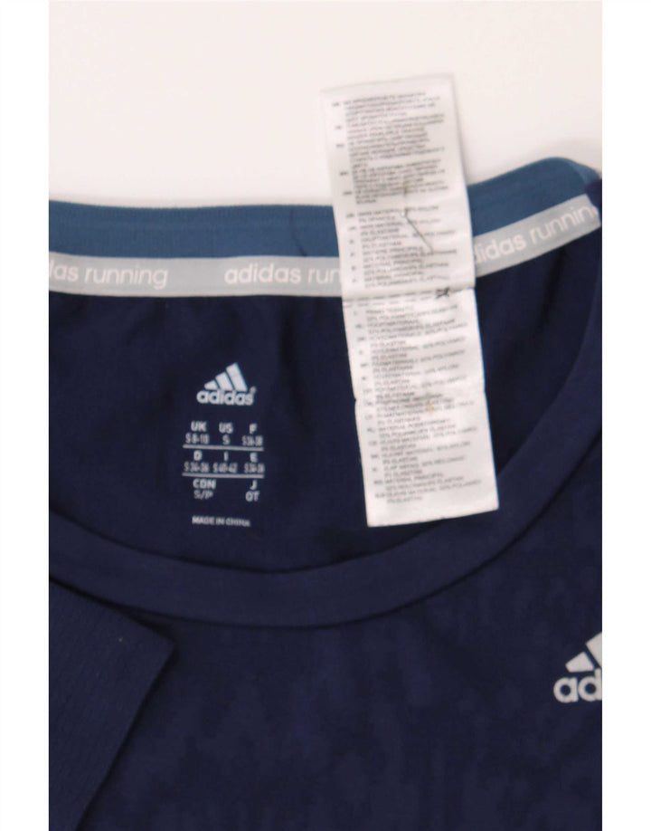 Adidas Womens Running Abstract Pattern T-Shirt Top UK 8/10 Petit Bleu Marine