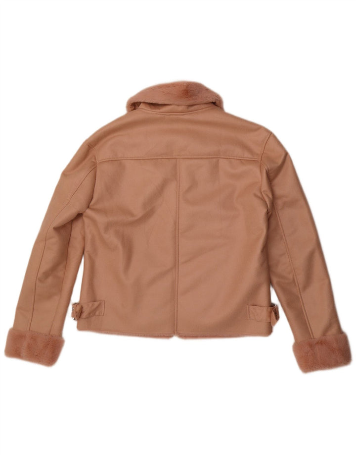 Guess Veste Sherpa en simili cuir pour femme UK 12 Rose moyen Polyester