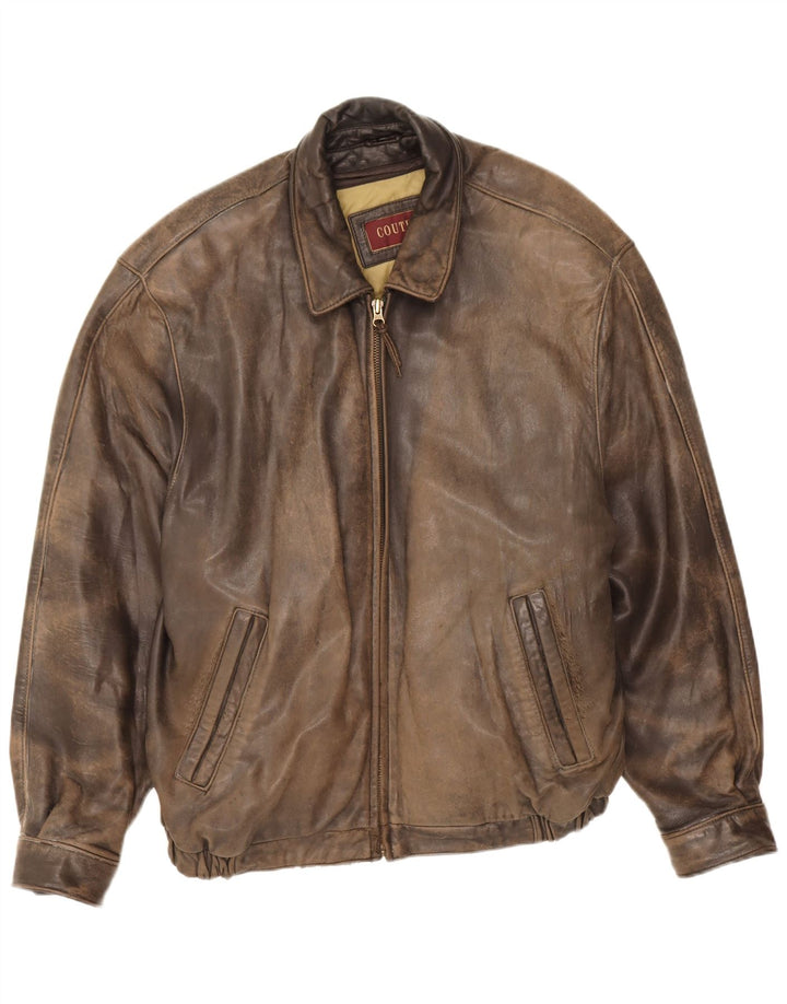 Veste en cuir Couture homme UK 42 XL Cuir marron