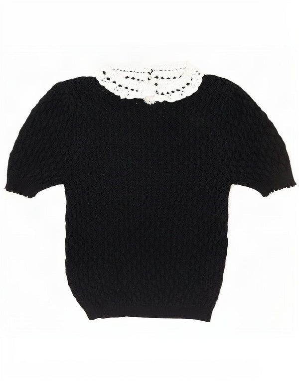 Zara Pull à manches courtes et col bateau pour femme UK 14 Bleu marine moyen