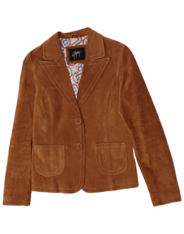 Gipsy Veste blazer en daim à 2 boutons pour femme UK 10 Petit cuir marron