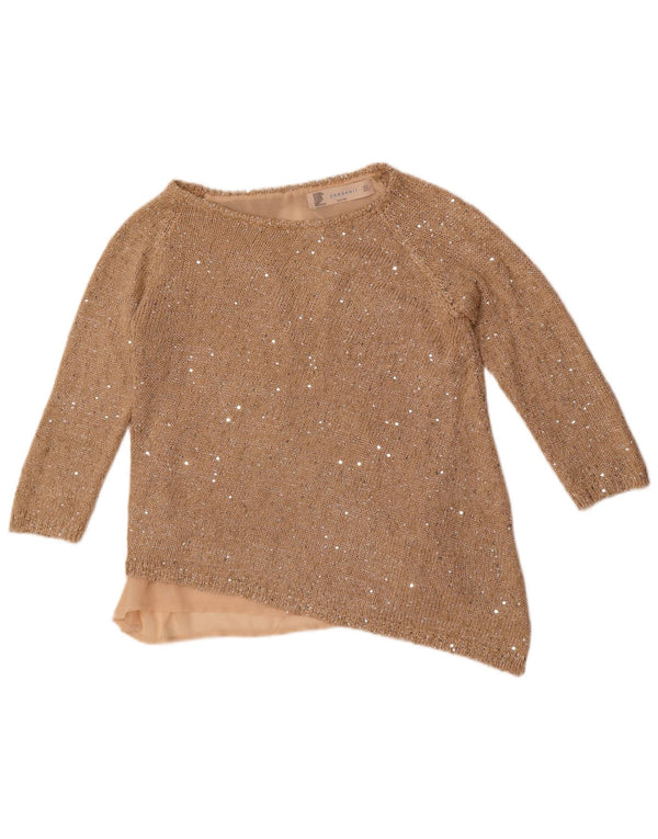 Zara Pull asymétrique à col bateau pour femme UK 14 Beige moyen moucheté