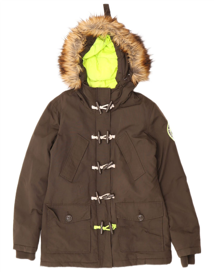 Superdry Veste parka surdimensionnée à capuche pour femme UK 10 Small Khaki Nylon