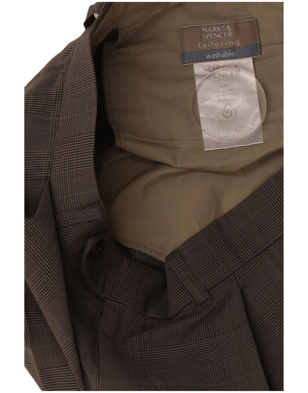 Marks & Spencer Pantalon de costume pour homme W34 L30 Beige pied-de-poule